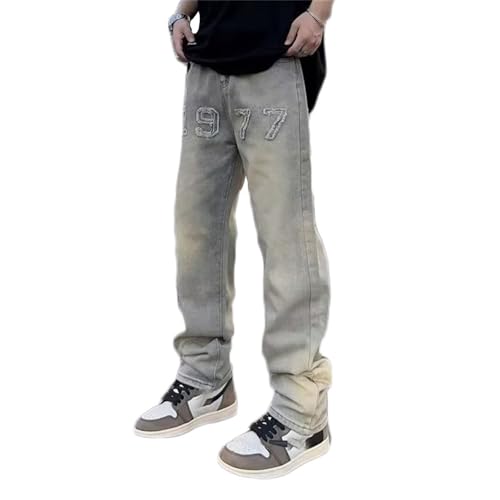 Godoboo Herren Jeans Baggy Jeans Bedruckt Hip Hop Jeanshose Straight Leg Casual Vintage Denim Hosen Y2K Jeans Teenager Hose Bedruckte Jeans Streetwear Cargohosen von Godoboo