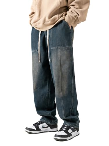 Godoboo Herren Jeans Denim Hosen Y2K Baggy Hip Hop Jeans Vintage Hosen Teenager Skateboard Hosen Streetwear Loose Harajuku Denim Pants von Godoboo