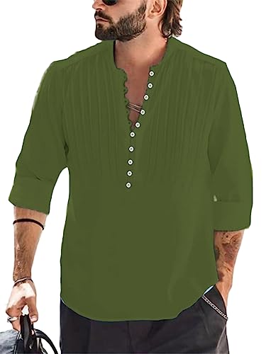 Godoboo Herren Leinenhemd Hemd Herren Baumwolle Leinenhemd Henley Shirt Baumwolle Leinenhemd Herren Sommer Strand Shirts Shirts von Godoboo