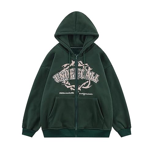 Godoboo Herren Y2K Jacke Zip Up Hoodies Vintage Sweatshirt Hip Hop Hoodie 90er Unisex Locker Sweatjacke Kapuzenpullover für Herren Sweatjacke mit Kapuze von Godoboo