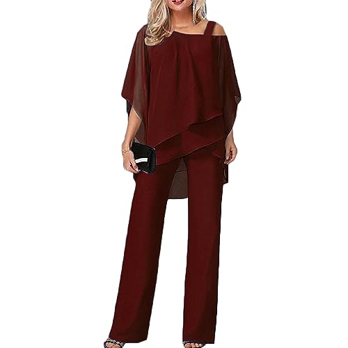 Godoboo Hosenanzug Damen 2 Teiliges Set Spitze Chiffon Shirt Und Hohe Hosenanzug Tüll Abendanzug Sets Hosenanzug Cocktail Party Spitzen Vintage Lange Hose Abendanzug Outfit von Godoboo