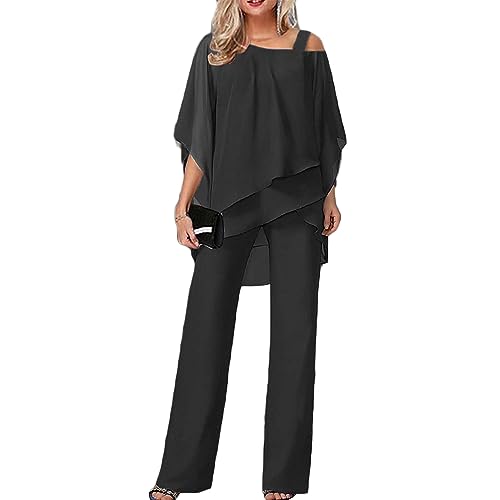 Godoboo Hosenanzug Damen 2 Teiliges Set Spitze Chiffon Shirt Und Hohe Hosenanzug Tüll Abendanzug Sets Hosenanzug Cocktail Party Spitzen Vintage Lange Hose Abendanzug Outfit von Godoboo