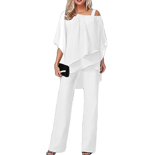 Godoboo Hosenanzug Damen 2 Teiliges Set Spitze Chiffon Shirt Und Hohe Hosenanzug Tüll Abendanzug Sets Hosenanzug Cocktail Party Spitzen Vintage Lange Hose Abendanzug Outfit von Godoboo