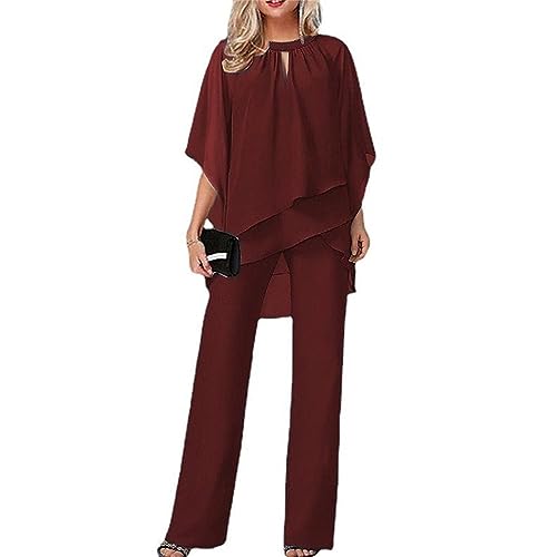 Godoboo Hosenanzug Damen 2 Teiliges Set Spitze Chiffon Shirt Und Hohe Hosenanzug Tüll Abendanzug Sets Hosenanzug Cocktail Party Spitzen Vintage Lange Hose Abendanzug Outfit von Godoboo