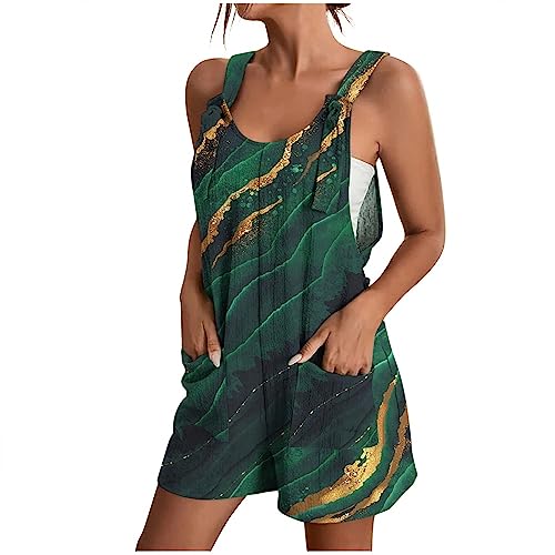 Godoboo Kurzer Jumpsuit Damen Sommer Casual Ärmellos Playsuit V-Ausschnitt Elegant Overall Lose Kurzarm Elegant Strand Locker Lässig Sommerhose Frauen Shorts mit Taschen von Godoboo