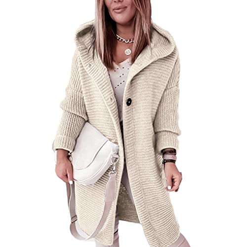 Godoboo Lang Cardigan Kapuzenpullover Damen Strickjacke Grobstrickjacke Strickmantel mit Kapuze Cardigan Strickpullover Jacke Sweater Outerwear Herbst Winter von Godoboo