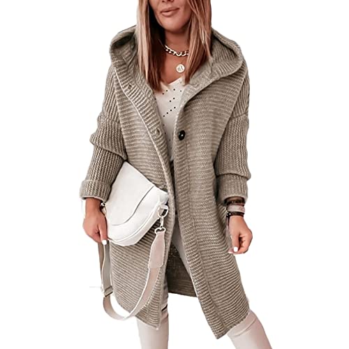 Godoboo Lang Cardigan Kapuzenpullover Damen Strickjacke Grobstrickjacke Strickmantel mit Kapuze Cardigan Strickpullover Jacke Sweater Outerwear Herbst Winter von Godoboo