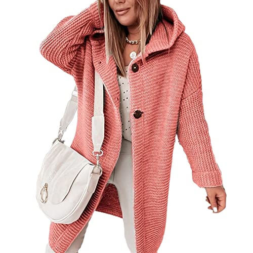 Godoboo Lang Cardigan Kapuzenpullover Damen Strickjacke Grobstrickjacke Strickmantel mit Kapuze Cardigan Strickpullover Jacke Sweater Outerwear Herbst Winter von Godoboo