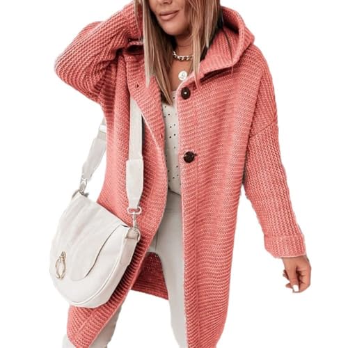Godoboo Lang Cardigan Kapuzenpullover Damen Strickjacke Grobstrickjacke Strickmantel mit Kapuze Cardigan Strickpullover Jacke Sweater Outerwear Herbst Winter von Godoboo