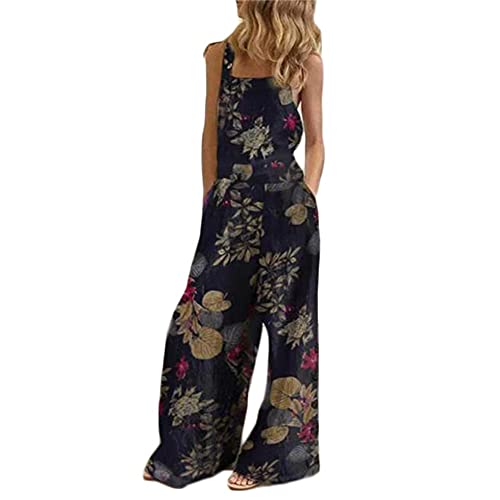 Godoboo Latzhose Damen Retro Arbeitshose Baumwolle Damen Jumpsuit Sommer Elegant Lange Overall mit Taschen Oversize Latzhose Overall Hosen von Godoboo