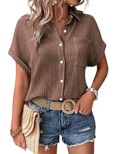 Godoboo Musselin Bluse Damen Shirts Sommer Baumwoll Leinenbluse Sommer V-Ausschnitt Solide Blusenshirt Elegant Oberteile mit Tasche Godoboo Musselin Bluse Damen Shirts Sommer Baumwoll Leinenbluse Sommer V-Ausschnitt Solide Blusenshirt Elegant Oberteile mit Tasche von Godoboo