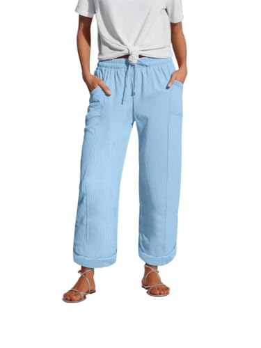 Godoboo Musselin Hose Damen Sommer Baumwolle Hosen Elegante Sommerhose Lose Jogginghose Freizeithose Strandhose Stoffhose Mit Taschen von Godoboo