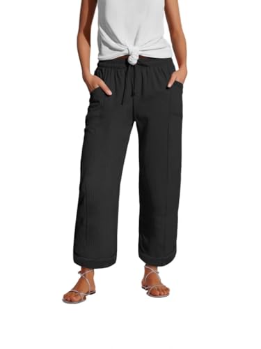 Godoboo Musselin Hose Damen Sommer Baumwolle Hosen Elegante Sommerhose Lose Jogginghose Freizeithose Strandhose Stoffhose Mit Taschen von Godoboo