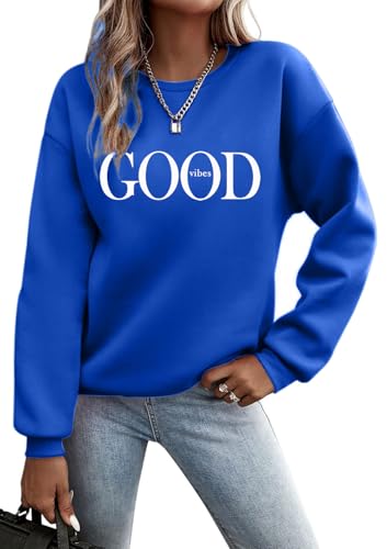Godoboo Pullover Damen Sweatshirt Fleecepullover Sport Baumwolle Sweatpullover Buchstaben Print Herbst Pulli Basic Thermo Casual Ohne Kapuze von Godoboo