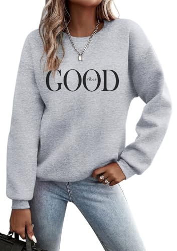 Godoboo Pullover Damen Sweatshirt Fleecepullover Sport Baumwolle Sweatpullover Buchstaben Print Herbst Pulli Basic Thermo Casual Ohne Kapuze von Godoboo