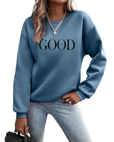 Godoboo Pullover Damen Sweatshirt Fleecepullover Sport Baumwolle Sweatpullover Buchstaben Print Herbst Pulli Basic Thermo Casual Ohne Kapuze von Godoboo