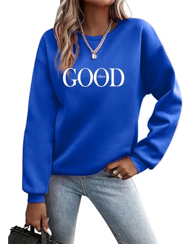 Godoboo Pullover Damen Sweatshirt Fleecepullover Sport Baumwolle Sweatpullover Buchstaben Print Herbst Pulli Basic Thermo Casual Ohne Kapuze von Godoboo