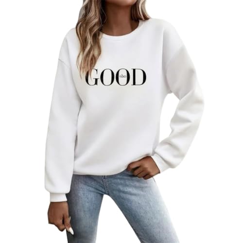 Godoboo Pullover Damen Sweatshirt Fleecepullover Sport Baumwolle Sweatpullover Buchstaben Print Herbst Pulli Basic Thermo Casual Ohne Kapuze von Godoboo