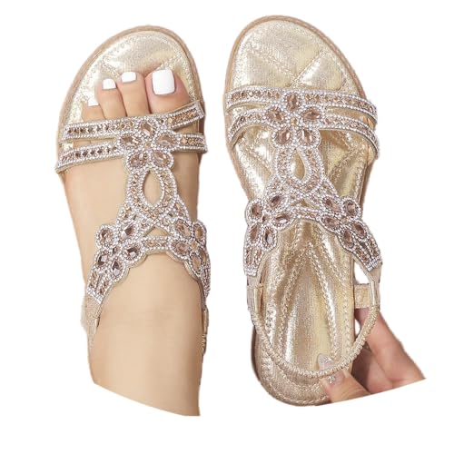 Godoboo Sandalen Damen Boho Flache Sandalen mit Strass Glitzer Sommer Elegant T-Riemen Sommerschuhe Flip Bequem Sandaletten Flach Strand Schuhe Bohemian Strandsandalen Godoboo Sandalen Damen Boho Flache Sandalen mit Strass Glitzer Sommer Elegant T-Riemen Sommerschuhe Flip Bequem Sandaletten Flach Strand Schuhe Bohemian Strandsandalen von Godoboo