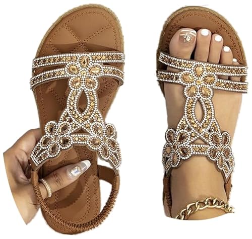 Godoboo Sandalen Damen Boho Flache Sandalen mit Strass Glitzer Sommer Elegant T-Riemen Sommerschuhe Flip Bequem Sandaletten Flach Strand Schuhe Bohemian Strandsandalen Godoboo Sandalen Damen Boho Flache Sandalen mit Strass Glitzer Sommer Elegant T-Riemen Sommerschuhe Flip Bequem Sandaletten Flach Strand Schuhe Bohemian Strandsandalen von Godoboo