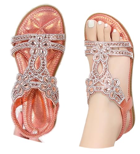 Godoboo Sandalen Damen Boho Flache Sandalen mit Strass Glitzer Sommer Elegant T-Riemen Sommerschuhe Flip Bequem Sandaletten Flach Strand Schuhe Bohemian Strandsandalen Godoboo Sandalen Damen Boho Flache Sandalen mit Strass Glitzer Sommer Elegant T-Riemen Sommerschuhe Flip Bequem Sandaletten Flach Strand Schuhe Bohemian Strandsandalen von Godoboo