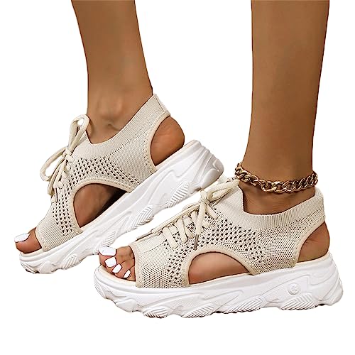 Godoboo Sandalen Damen Elegant Sommer Keilabsatz Abendschuhe Einfarbig Plateau Sandalen Strandschuhe Ortopädicheschuhe Sommerschuhe Frauen Espadrilles für Keilabsatz Sneaker von Godoboo