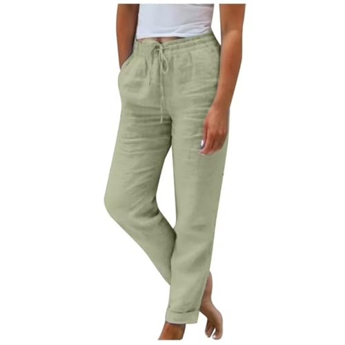 Godoboo Sommerhose Damen Leicht HosenLeinenhose Baumwolle Leinen Stoffhose Freizeithose Mit Taschen und Tunnelzug von Godoboo