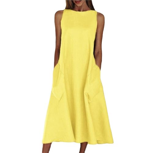 Godoboo Sommerkleid Damen Kleider Damen Leinen Kleider Casual Strandkleid Ärmelloses Freizeitkleid Ohne Zubehör von Godoboo