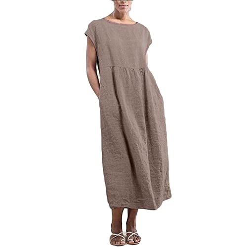 Godoboo Sommerkleid Leinen Kleider Baumwoll Leinen Kleid Ärmelloses Kleid Einfarbig Freizeitkleid Strandkleider Casual Boho Sommerkleid Strandkleid Einfarbig Locker mit Taschen von Godoboo