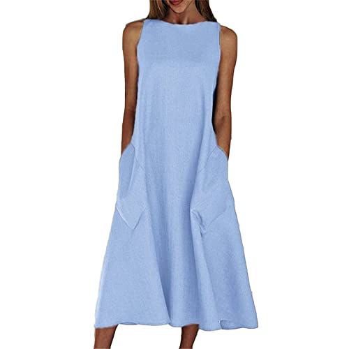 Godoboo Sommerkleid Damen Kleider Damen Leinen Kleider Casual Strandkleid Ärmelloses Freizeitkleid Ohne Zubehör von Godoboo