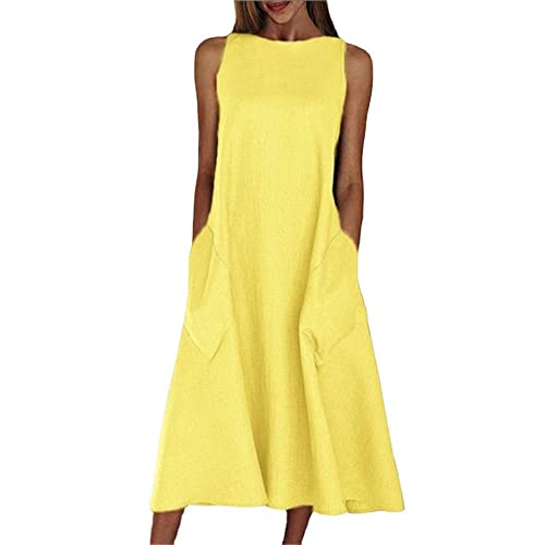 Godoboo Sommerkleid Damen Kleider Damen Leinen Kleider Casual Strandkleid Ärmelloses Freizeitkleid Ohne Zubehör von Godoboo