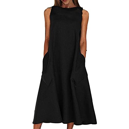 Godoboo Sommerkleid Damen Kleider Damen Leinen Kleider Casual Strandkleid Ärmelloses Freizeitkleid Ohne Zubehör von Godoboo