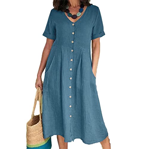Godoboo Sommerkleid Leinen Kleider Rundhals Damen Leinenkleid A-Linie Kleid Einfarbig Freizeitkleid Strandkleider Casual Godoboo Sommerkleid Leinen Kleider Rundhals Damen Leinenkleid A-Linie Kleid Einfarbig Freizeitkleid Strandkleider Casual von Godoboo