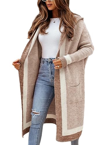 Godoboo Strickjacke Damen Lang Cardigan Kapuzenpullover Oversize Winter Grobstrickjacke Frühling Herbst Outerwear ÜBergangsjacke Wintermäntel Lose von Godoboo