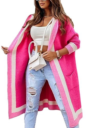 Godoboo Strickjacke Damen Lang Cardigan Kapuzenpullover Oversize Winter Grobstrickjacke Frühling Herbst Outerwear ÜBergangsjacke Wintermäntel Lose von Godoboo