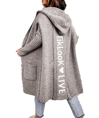 Godoboo Strickjacke Damen Lang Cardigan Kapuzenpullover Oversize Winter Grobstrickjacke Frühling Herbst Outerwear ÜBergangsjacke Wintermäntel Lose von Godoboo