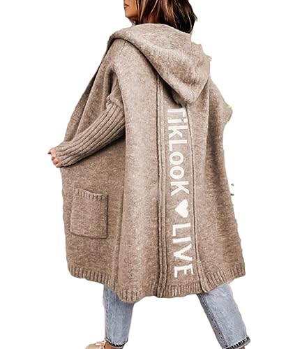 Godoboo Strickjacke Damen Lang Cardigan Kapuzenpullover Oversize Winter Grobstrickjacke Frühling Herbst Outerwear ÜBergangsjacke Wintermäntel Lose von Godoboo