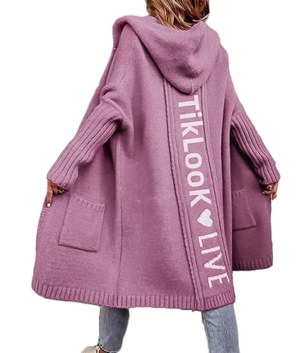 Godoboo Strickjacke Damen Lang Cardigan Kapuzenpullover Oversize Winter Grobstrickjacke Frühling Herbst Outerwear ÜBergangsjacke Wintermäntel Lose von Godoboo