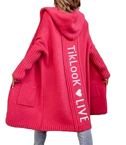 Godoboo Strickjacke Damen Lang Cardigan Kapuzenpullover Oversize Winter Grobstrickjacke Frühling Herbst Outerwear ÜBergangsjacke Wintermäntel Lose von Godoboo