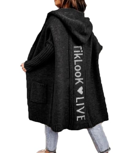 Godoboo Strickjacke Damen Lang Cardigan Kapuzenpullover Oversize Winter Grobstrickjacke Frühling Herbst Outerwear ÜBergangsjacke Wintermäntel Lose von Godoboo