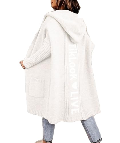 Godoboo Strickjacke Damen Lang Cardigan Kapuzenpullover Oversize Winter Grobstrickjacke Frühling Herbst Outerwear ÜBergangsjacke Wintermäntel Lose von Godoboo