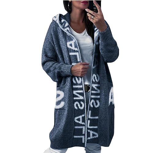 Godoboo Strickjacke Damen Lang Cardigan Kapuzenpullover Oversize Winter Grobstrickjacke Frühling Herbst Outerwear ÜBergangsjacke Wintermäntel Lose von Godoboo