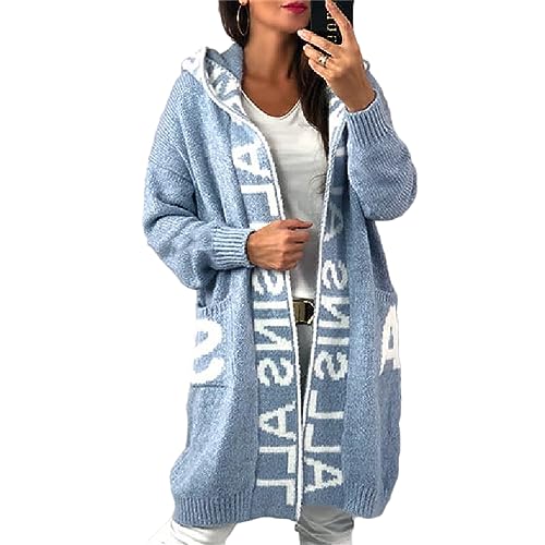 Godoboo Strickjacke Damen Lang Cardigan Kapuzenpullover Oversize Winter Grobstrickjacke Frühling Herbst Outerwear ÜBergangsjacke Wintermäntel Lose von Godoboo