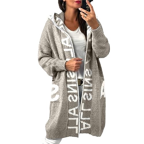 Godoboo Strickjacke Damen Lang Cardigan Kapuzenpullover Oversize Winter Grobstrickjacke Frühling Herbst Outerwear ÜBergangsjacke Wintermäntel Lose von Godoboo