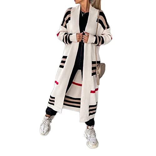 Godoboo Strickjacke Damen Lang Grobstrickjacke Strickpullover Winter Elegant Offen Lang Strickcardigan Langarm Strickmantel Warm Strickpullover Outwear Strickmantel Sweater, M, F Weiß von Godoboo