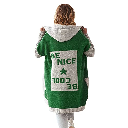 Godoboo Strickjacke Damen Lang Grobstrickjacke Strickpullover Winter Elegant Offen Lang Strickcardigan Langarm Strickmantel Warm Strickpullover Outwear Strickmantel Sweater, XL, E Grün02 von Godoboo