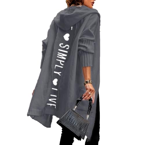 Godoboo Strickjacke Damen Lang Grobstrickjacke Strickpullover Winter Elegant Offen Lang Strickcardigan Langarm Strickmantel Warm Strickpullover Outwear Strickmantel Sweater, XXL, A Dunkelgrau von Godoboo