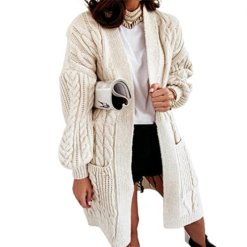 Godoboo Strickjacke Damen Lang Grobstrickjacke Strickpullover Winter Elegant Offen Lang Strickcardigan Langarm Strickmantel Warm Strickpullover Outwear Strickmantel Sweater von Godoboo