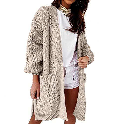 Godoboo Strickjacke Damen Lang Grobstrickjacke Strickpullover Winter Elegant Offen Lang Strickcardigan Langarm Strickmantel Warm Strickpullover Outwear Strickmantel Sweater von Godoboo