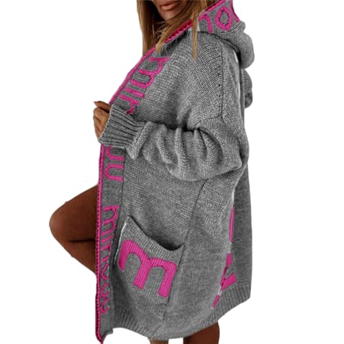 Godoboo Strickjacke Damen Lang Grobstrickjacke Strickpullover Winter Offen Strickcardigan Langarm Strickmantel Warm Outwear Sweater, B Grau02 von Godoboo